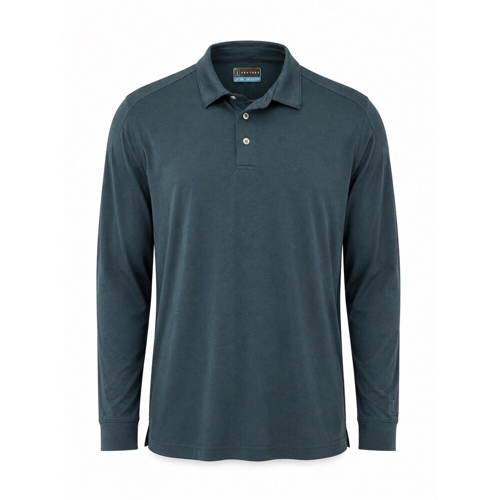 PGA Tour Men’s XL Teal Blue Long Sleeve Golf Polo Performance Athletic Shirt